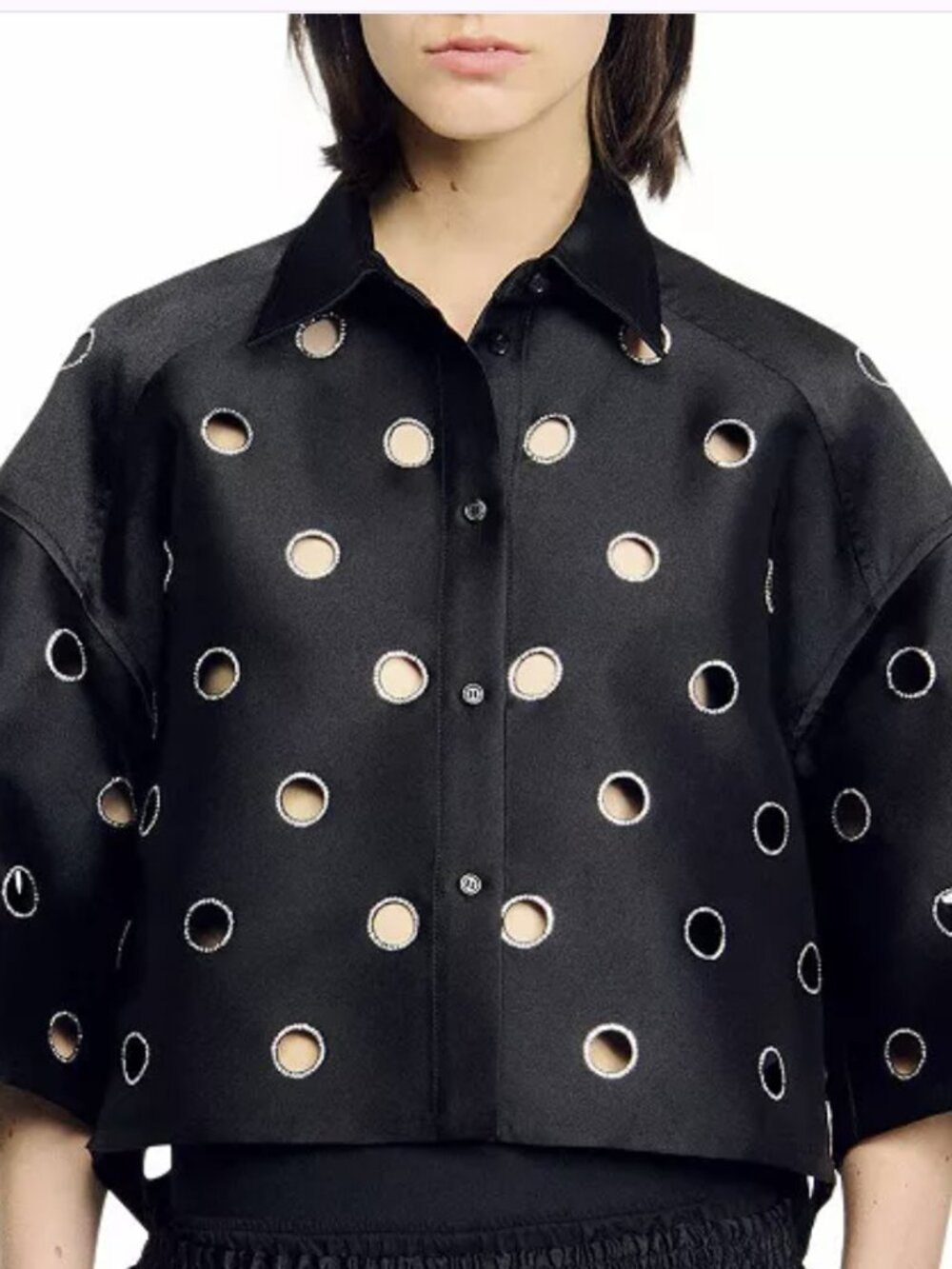 Sandro Rhinestone Cutout Shirt size XL new with tags